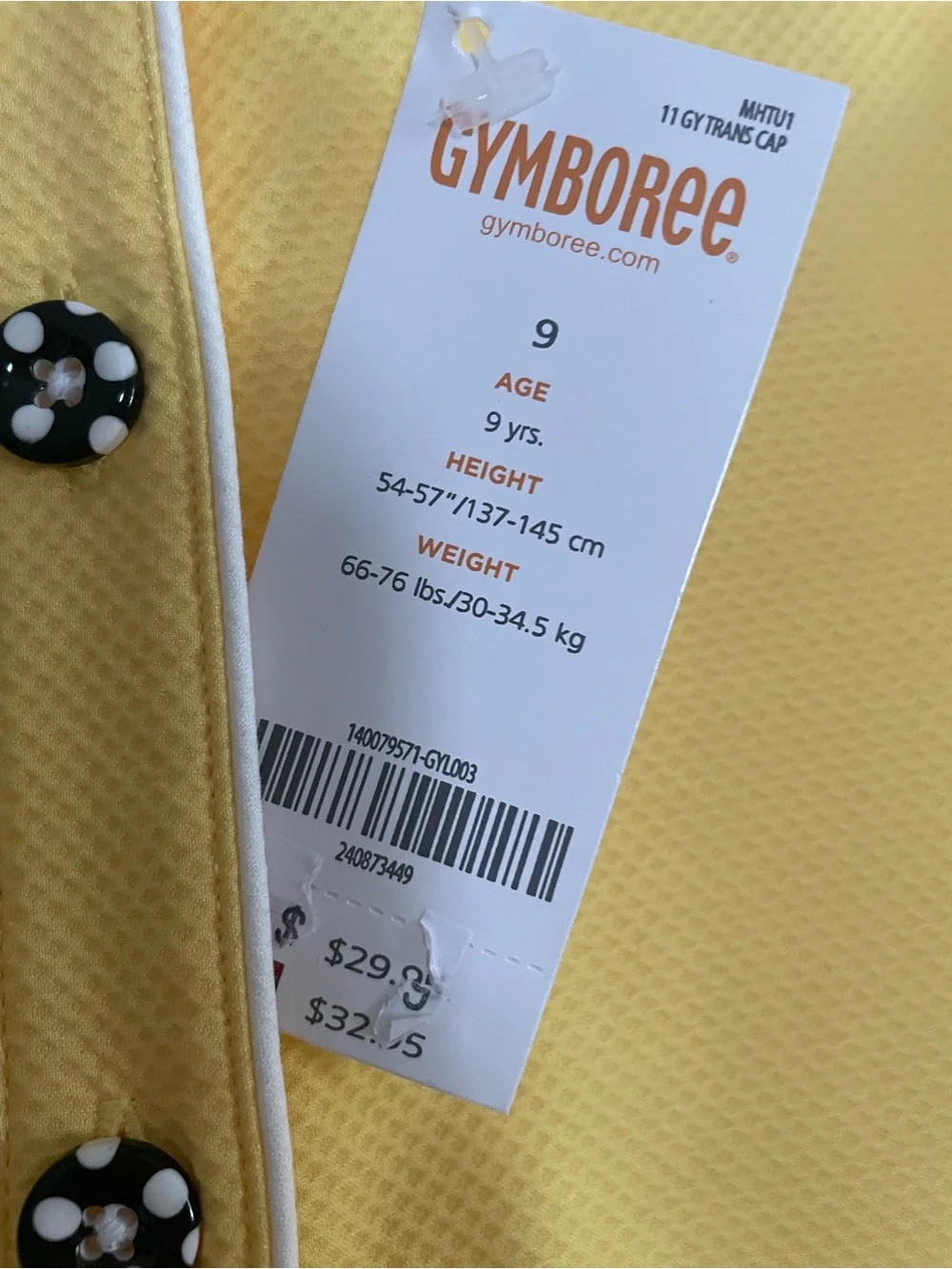 NWT Gymboree Bright Yellow Sleeveless Dress with Black Polka Dot Buttons 9 years
